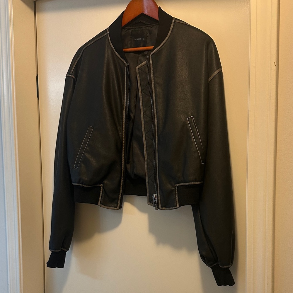 Dynamite Black leather Bomber Jacket